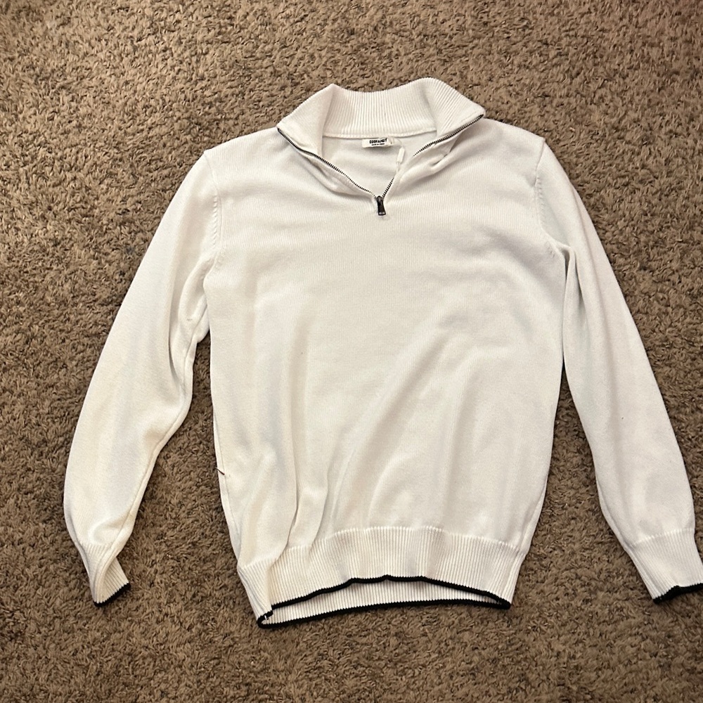 Men's Classic White Zip-Up Sweater